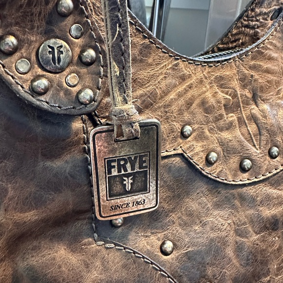 Frye Distressed Leather Studded Shoulder Bag - Picture 8 of 13